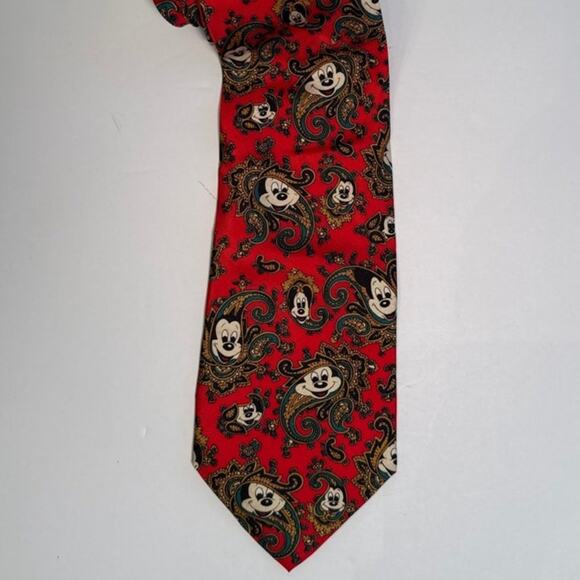 Balancine 58" Disney Necktie Mickey Mouse Red Paisley VTG Tie Works 100% Silk - Picture 3 of 5